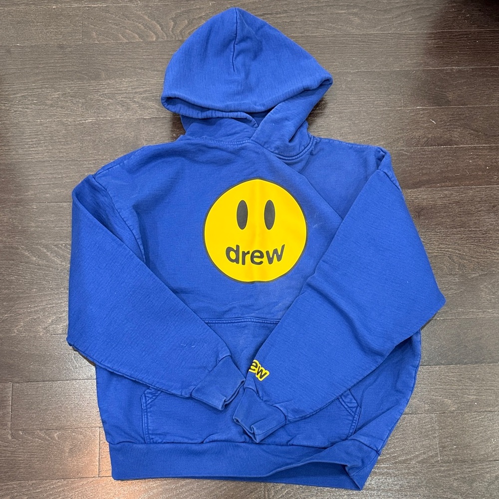 drew house Blue Hoodie with Yellow Logo